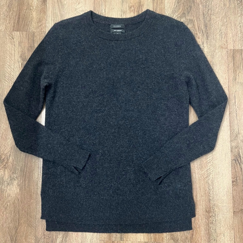 Halogen Charcoal Gray‎ 100% Cashmere Crew Neck Sweater Petite XS